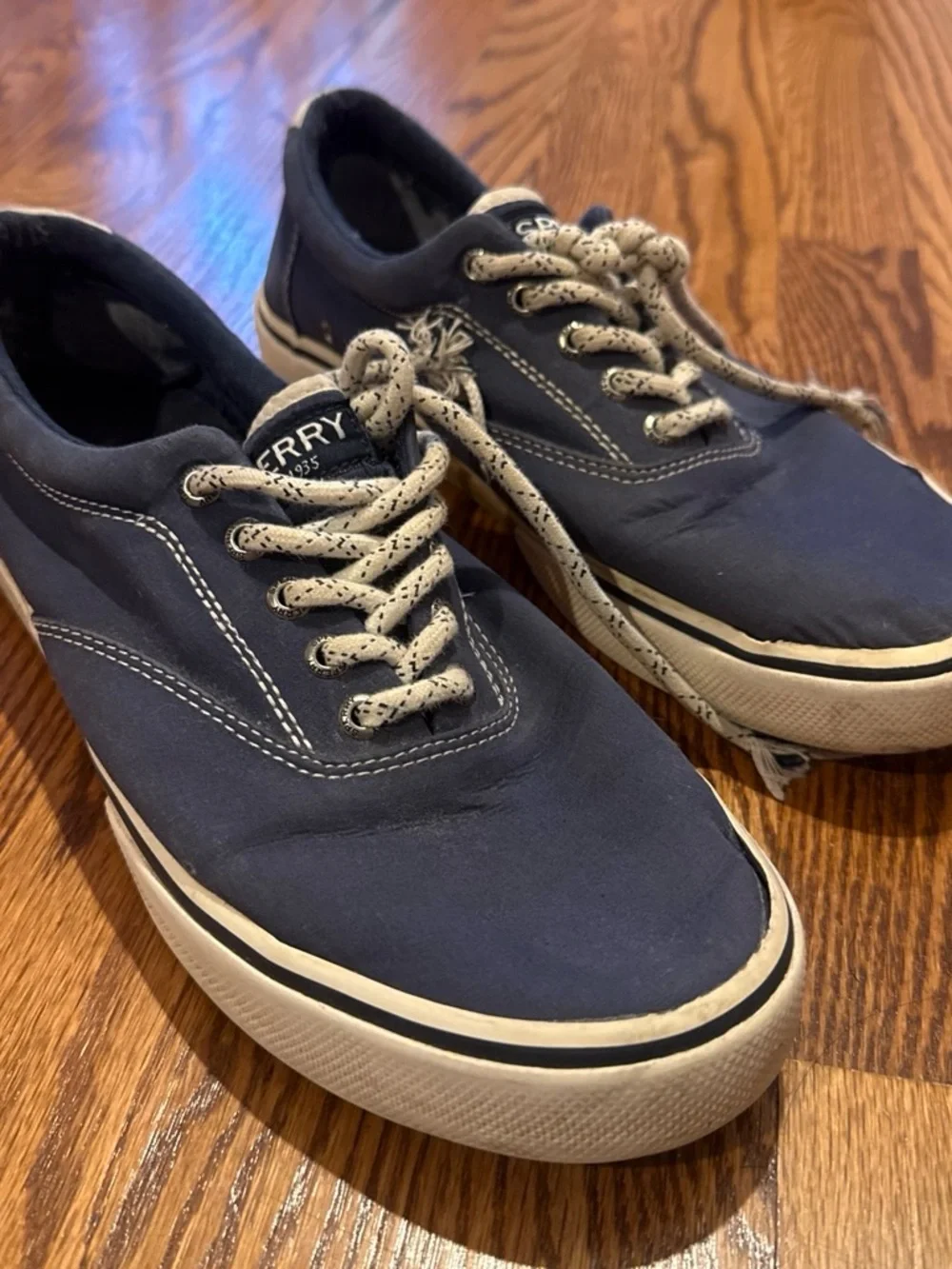 Sperry Navy Canvas Boat Sneakers with White Trim